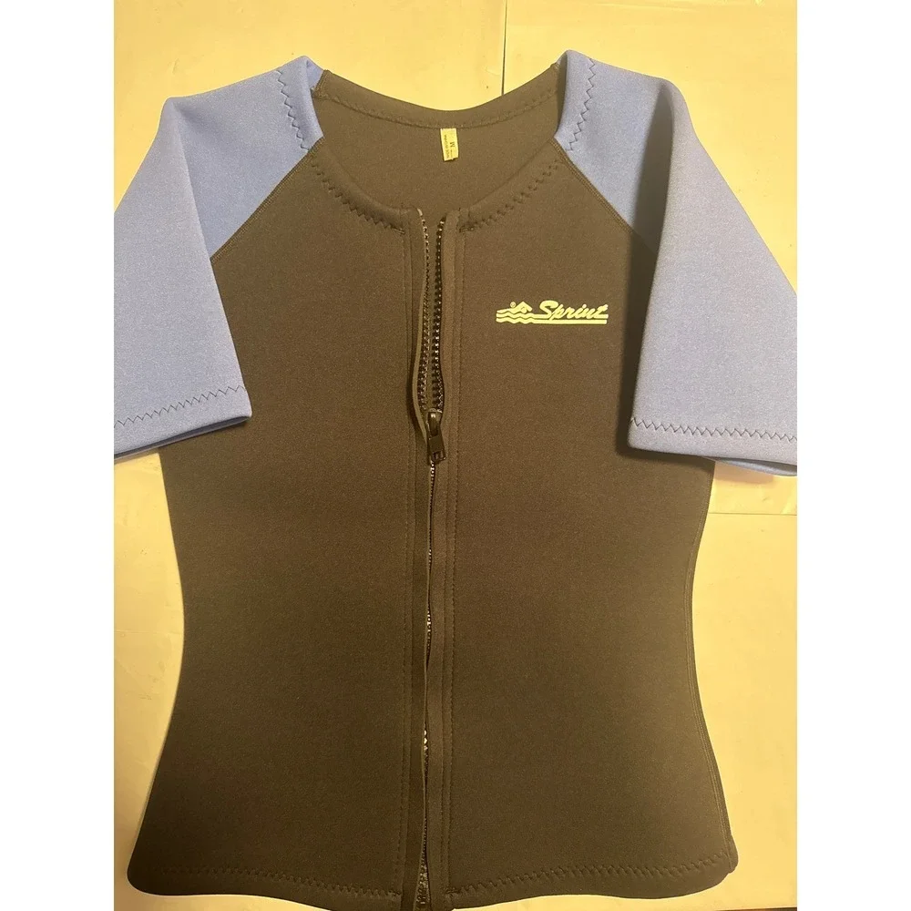 Sprint Kids Neoprene Short Sleeve Full Zip Wetsuit Top Rash‎ Guard Swim Size M